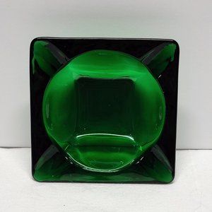 Vintage Anchor Hocking Emerald Green Square Glass Ashtray 3.5" Wide